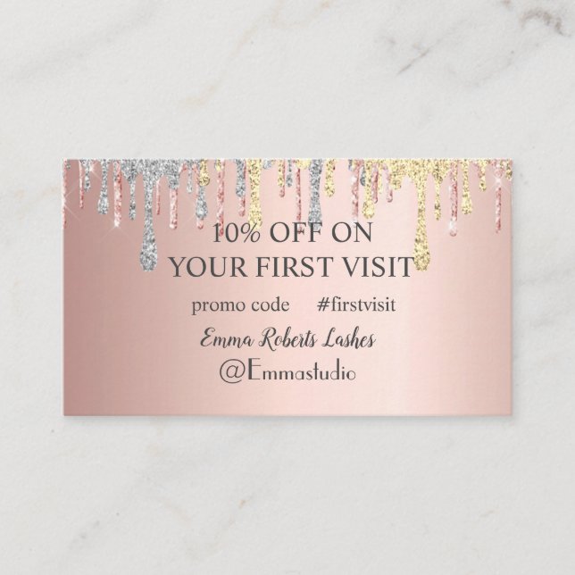 Discount Sale Deal Offer Promo Code First Visit Business Card (Front)