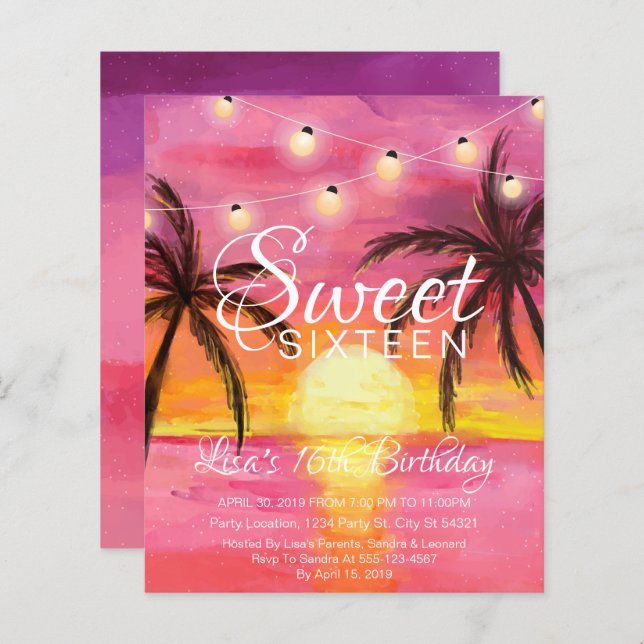 Discount Sweet Sixteen, Beach Birthday Invitations (Front/Back)