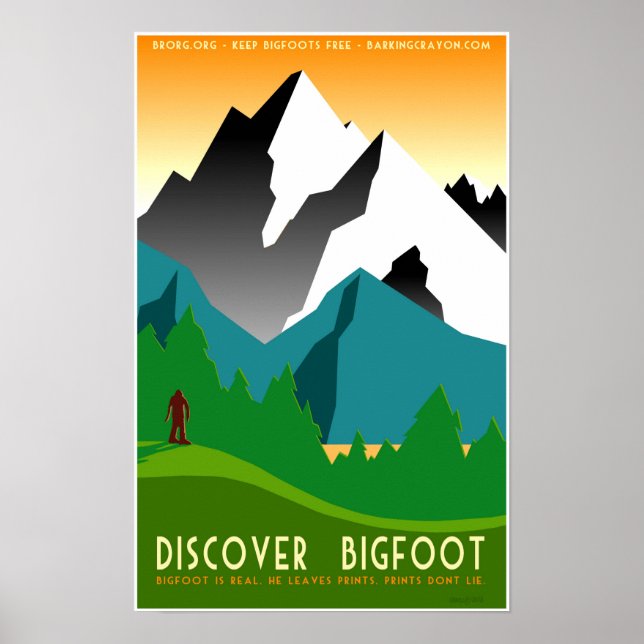 Discover Bigfoot in Colorful Mountains Poster (Front)