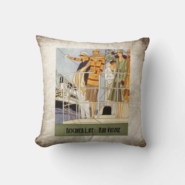 Discover Life:  Bon Voyage Throw Pillow (Front)