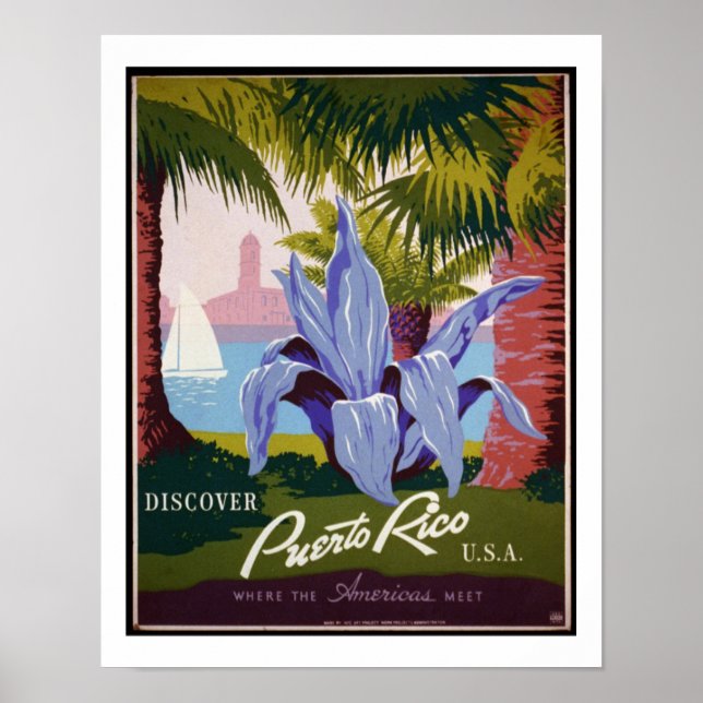 Discover Puerto Rico USA Vintage Travel Poster (Front)