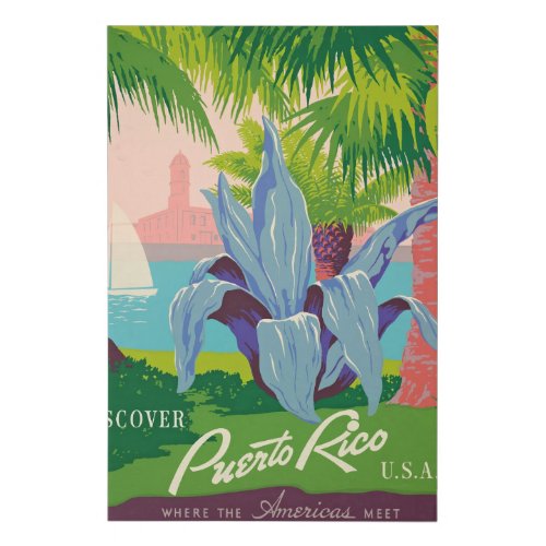 Discover Puerto Rico Vintage Travel Art Faux Canvas Print