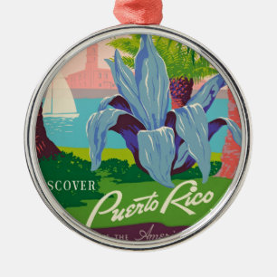 Discover Puerto Rico Vintage Travel Art Metal Ornament