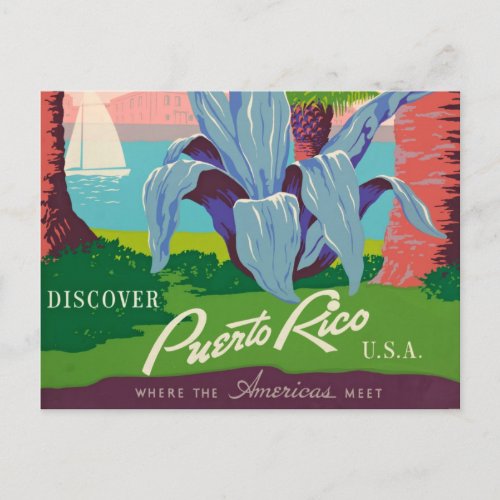 Discover Puerto Rico Vintage Travel Art Postcard