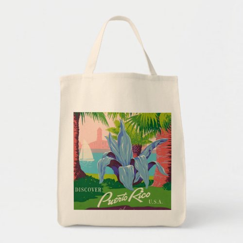 Discover Puerto Rico Vintage Travel Art Tote Bag