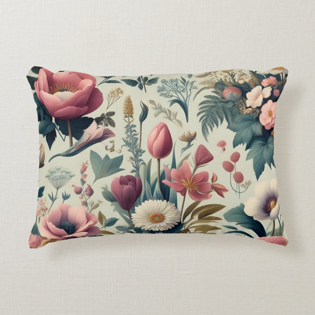 Discover Stunning Spring Floral Botanical Pattern Accent Pillow (Front)