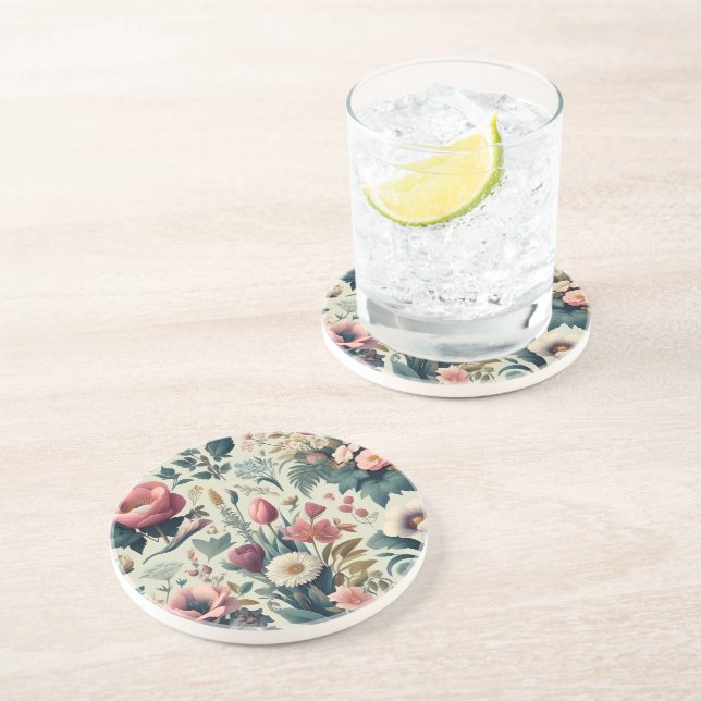 Discover Stunning Spring Floral Botanical Pattern Coaster (Side)
