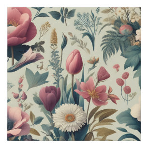 Discover Stunning Spring Floral Botanical Pattern Faux Canvas Print