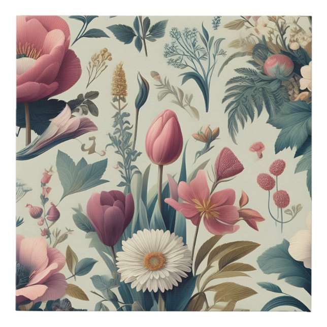 Discover Stunning Spring Floral Botanical Pattern Faux Canvas Print (Front)