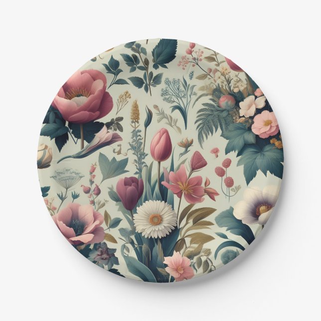 Discover Stunning Spring Floral Botanical Pattern Paper Plates (Front)