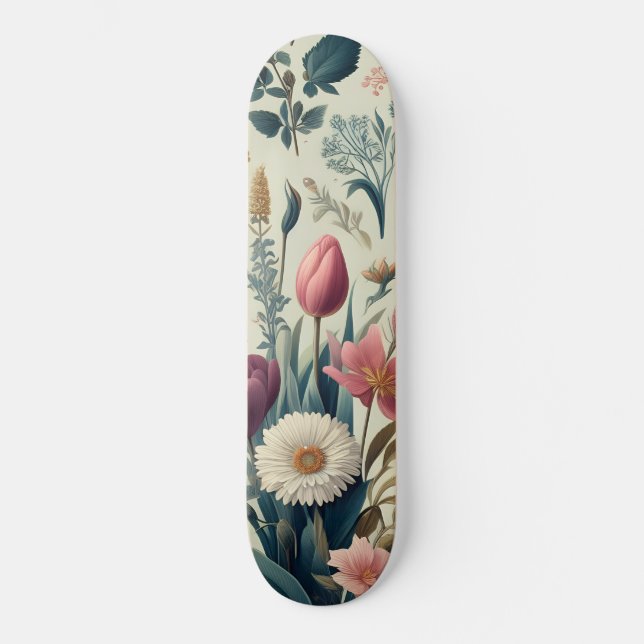 Discover Stunning Spring Floral Botanical Pattern Skateboard (Front)