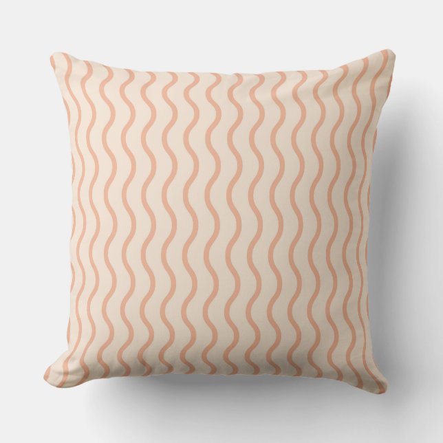 Discover Tan Wavy Patterns on a Cream back Throw Pillow (Front)
