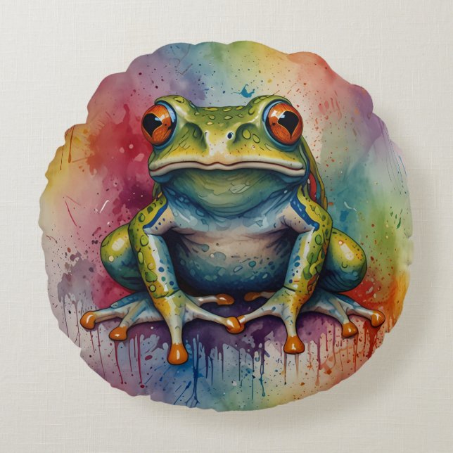 Discover the captivating beautiful frog round pillow (Front)
