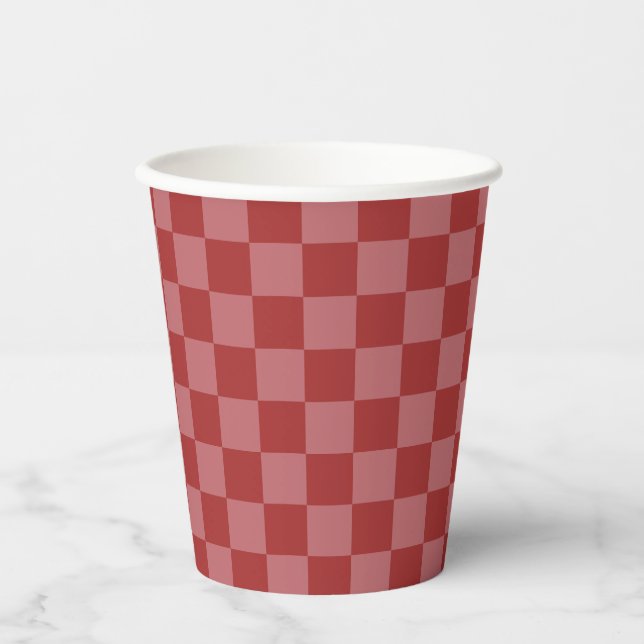 Discover the Charm of Pink and Red Checkerboard  Paper Cups (Front)