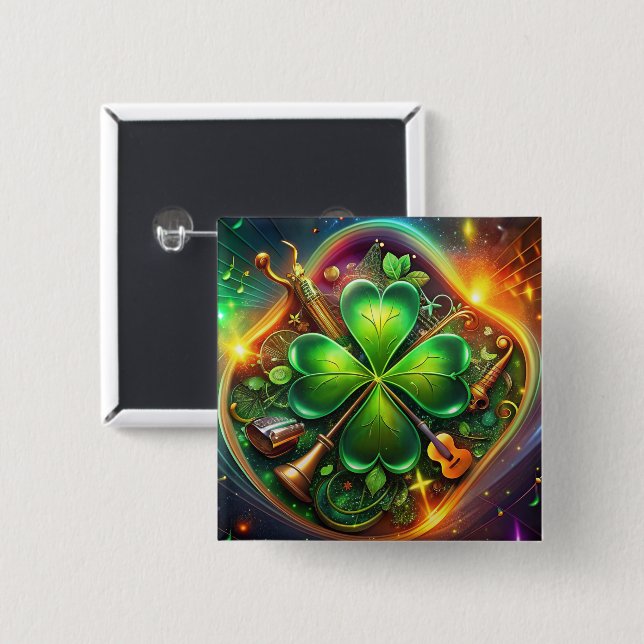 Discover the Perfect Harmony of Shamrock, Musical  Button (Front & Back)