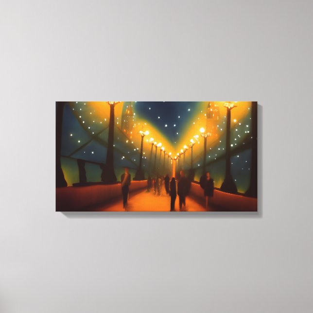 Discover the Vibrant Night Life with Digital Art Canvas Print (Front)