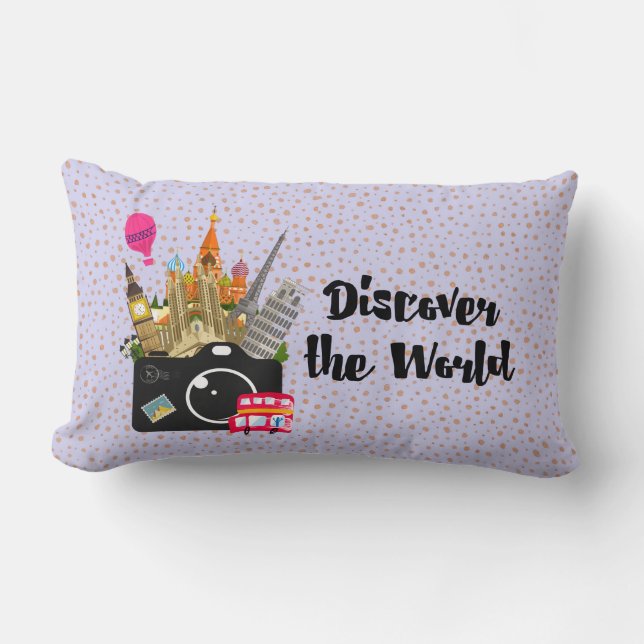 Discover the World European Landmarks with Camera Lumbar Pillow (Front)