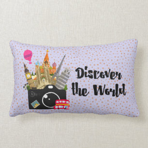 Discover the World European Landmarks with Camera Lumbar Pillow