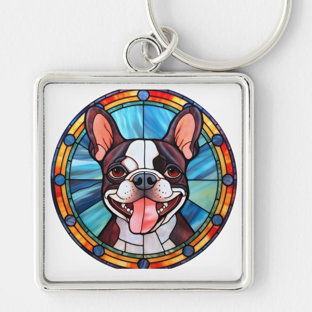 Discover Unique Dog Breeds in Stunning Stained Gla Keychain (Front)