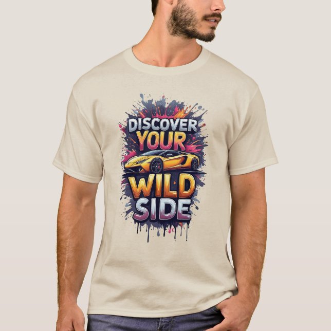 Discover Your Wild Side: Bright Yellow Sports Car T-Shirt (Front)