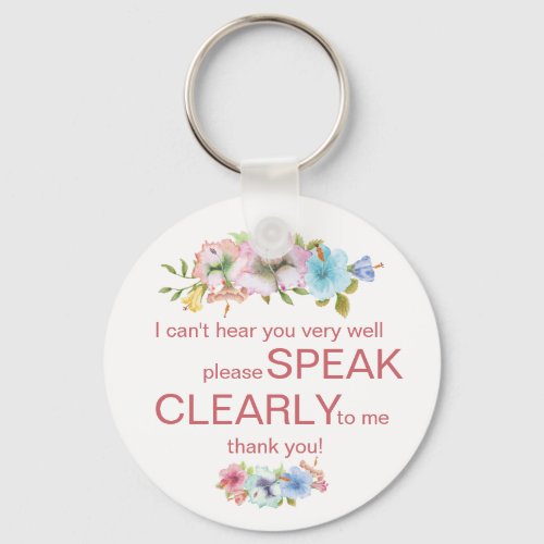 Discreet deaf hard of hearing floral hibiscus keychain