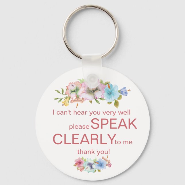 Discreet deaf hard of hearing floral hibiscus keychain (Front)