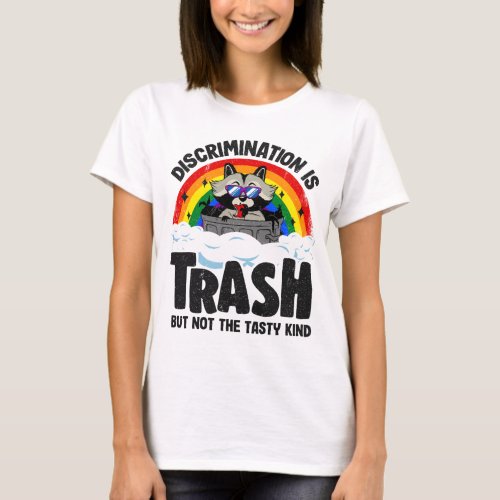 Discrimination Is Trash Raccoon Rainbow Flag Gay P T_Shirt