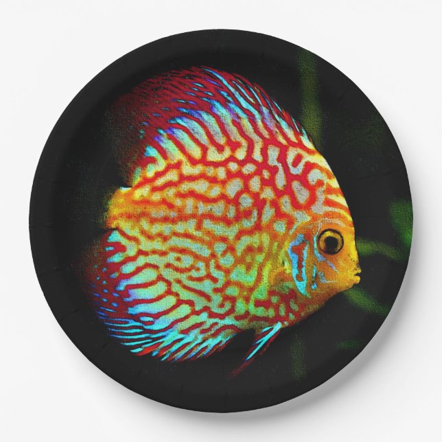 Discus aquarium fish dinner paper plate (Front)