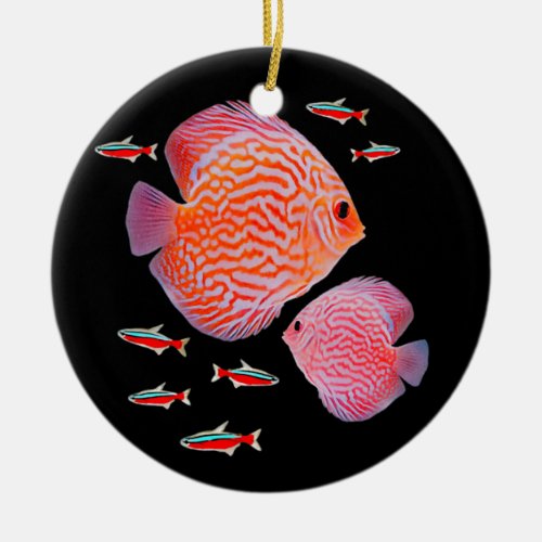 Discus Cardinal Tetras Aquarium Fish Tank Lovers Ceramic Ornament