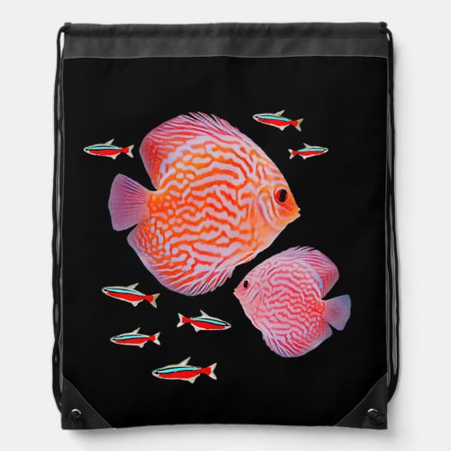 Discus Cardinal Tetras Aquarium Fish Tank Lovers Drawstring Bag