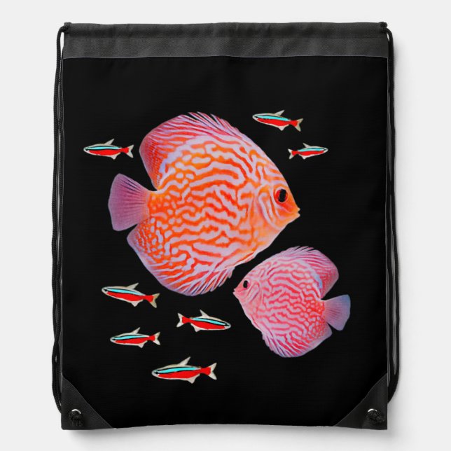 Discus Cardinal Tetras Aquarium Fish Tank Lovers Drawstring Bag (Front)