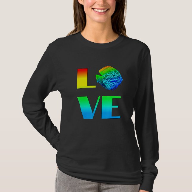 Discus Fish Rainbow Love Exotic Aquarium Fish T-Shirt (Front)