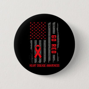 Disease American Flag Go Red Heart Disease Awarene Button