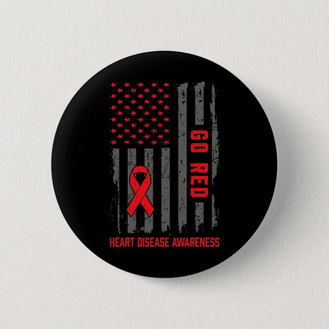 Disease American Flag Go Red Heart Disease Awarene Button (Front)