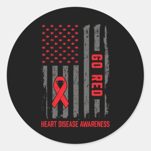 Disease American Flag Go Red Heart Disease Awarene Classic Round Sticker