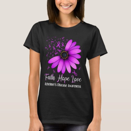 Disease Awareness Faith Hope Love Purple Ribbon 1  T_Shirt