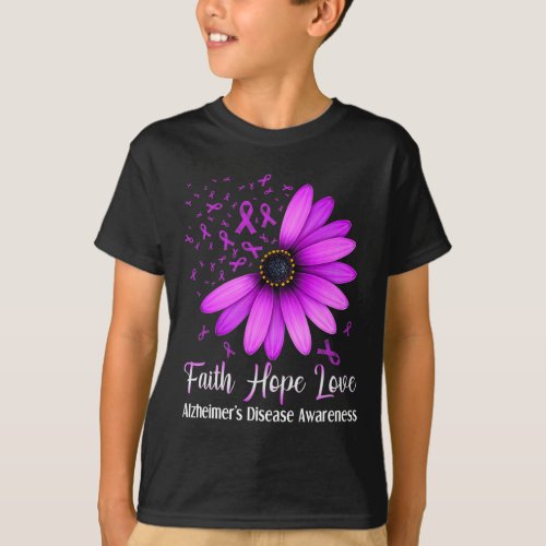 Disease Awareness Faith Hope Love Purple Ribbon 1  T_Shirt