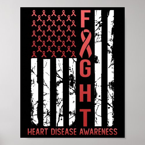 Disease Awareness February Usa Flag Ribbon Red  Poster