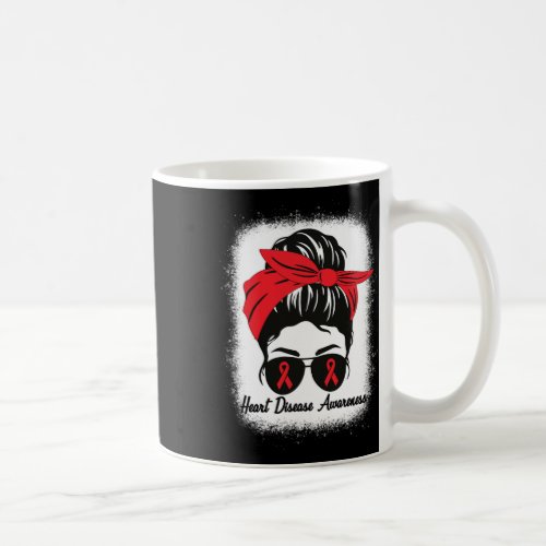 Disease Awareness Month Red Ribbon Messy Bun Bleac Coffee Mug