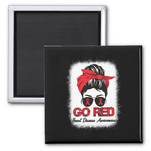 Disease Awareness Month Red Ribbon Messy Bun Bleac Magnet