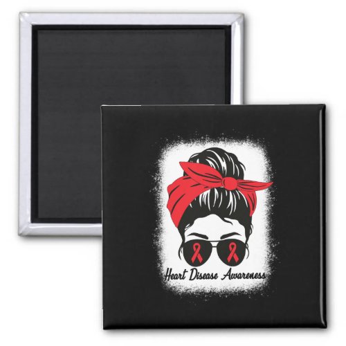 Disease Awareness Month Red Ribbon Messy Bun Bleac Magnet