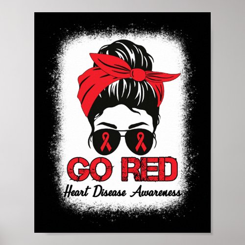 Disease Awareness Month Red Ribbon Messy Bun Bleac Poster