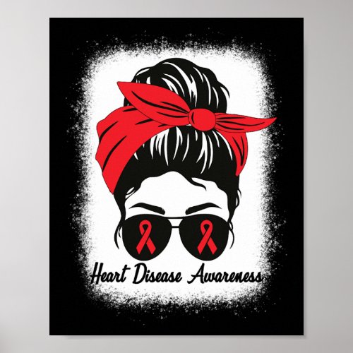 Disease Awareness Month Red Ribbon Messy Bun Bleac Poster