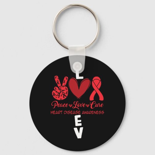 Disease Awareness Red Ribbon Heart Attack Survivor Keychain