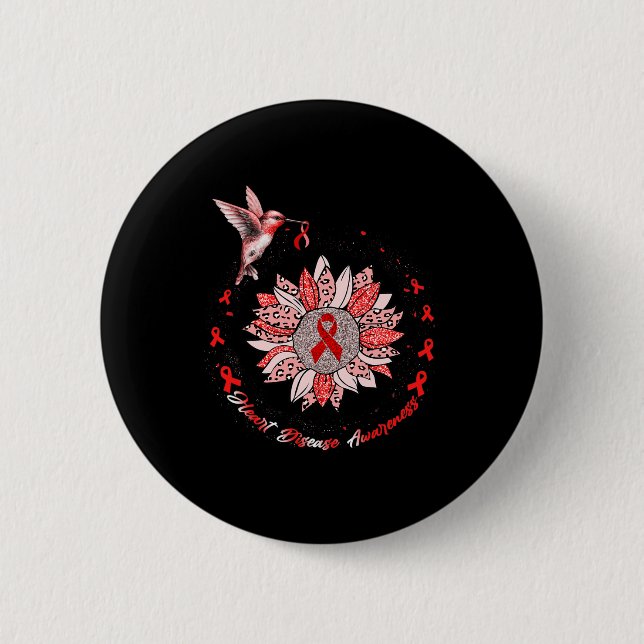 Disease Awareness Sunflower Hummingbird Ribbon  Button (Front)