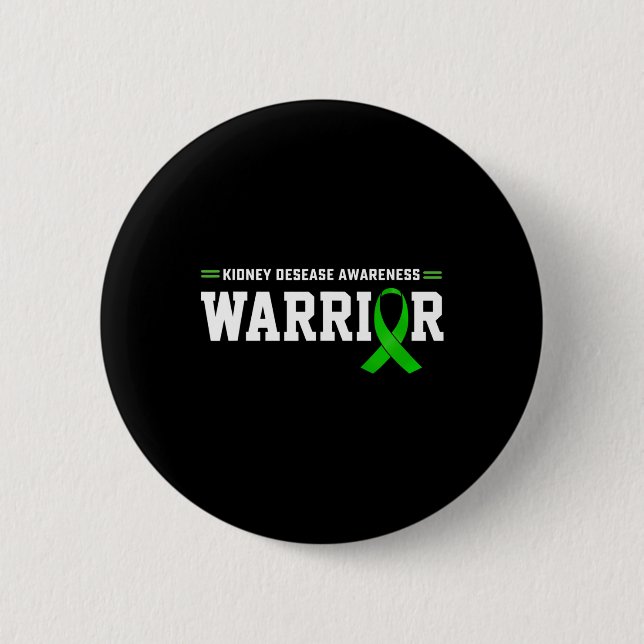 Disease Awareness Warrior Support Month Green Ribb Button (Front)