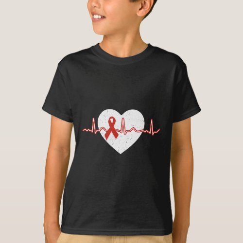 Disease Month Outfits Red Day Heart Ribbon 2  T_Shirt