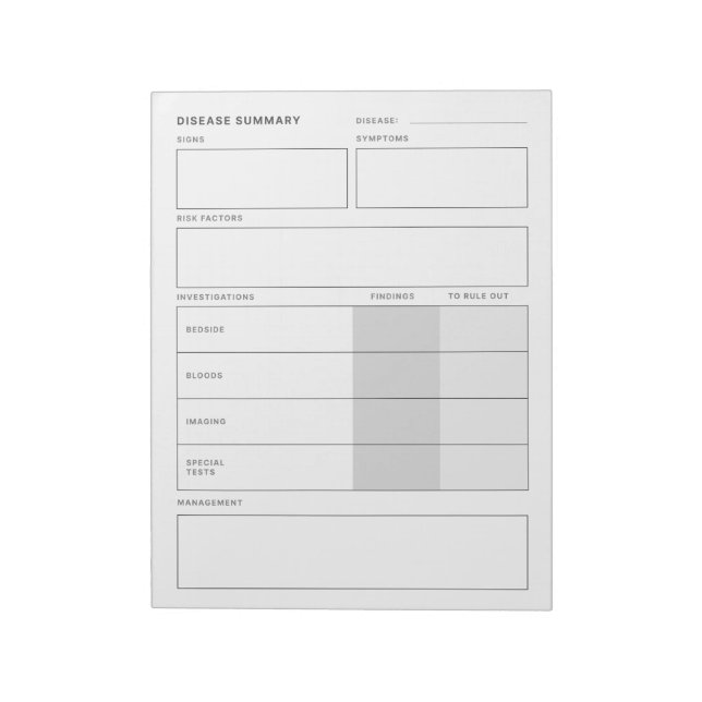 Disease Summary Medical Nursing Student No Notepad (Rotated)