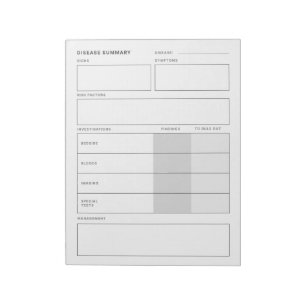 Disease Summary Medical Nursing Student Post-it No Notepad