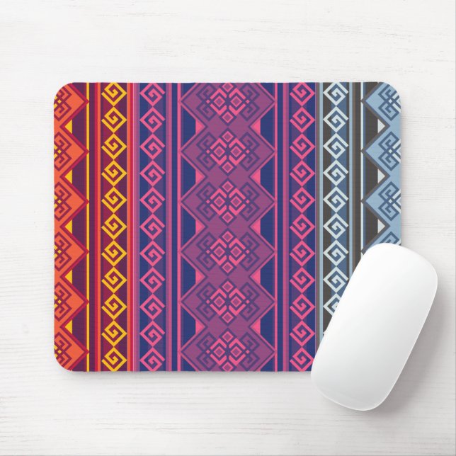 Diseño Andino Azul, Naranja y Magenta Mouse Pad (With Mouse)